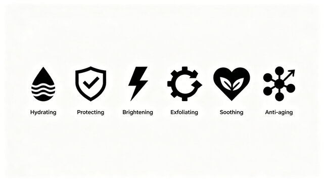 Simple skin care efficacy icon represents the concept of moisturizing protection, brightening exfoliation and soothing anti-aging, which is applicable to the home module of skin care products.
