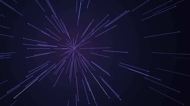 Abstract purple hyperspace lines rushing outward from a deep central point against a dark indigo cosmic texture.