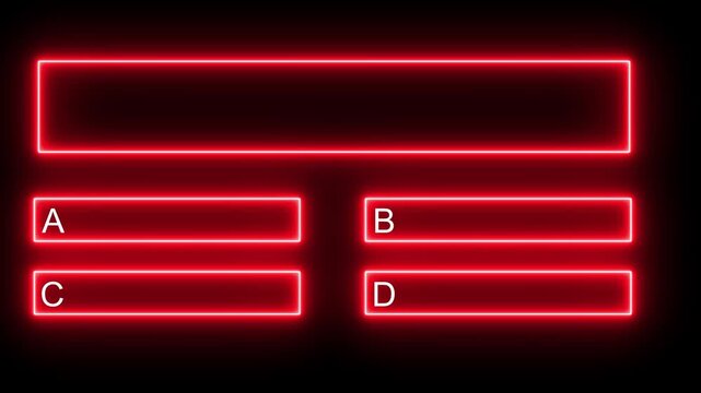 Neon glowing quiz template with multiple choice options. Animation of neon quiz line with a choice of answer options. Animated quiz question with rectangle, square icon.