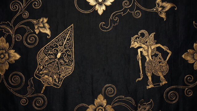 Vintage background with floral ornament. This is a "batik wayang" from Indonesia. A background featuring Indonesian batik. Premium-quality brown & gold batik. Suitable for use as wallpaper.