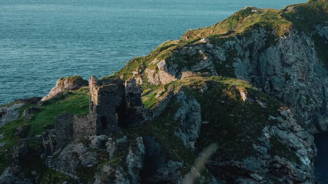 Kinbane Castle ruins on a narrow limestone headland in County Antrim, Northern Ireland, UK - 10 September 2026.