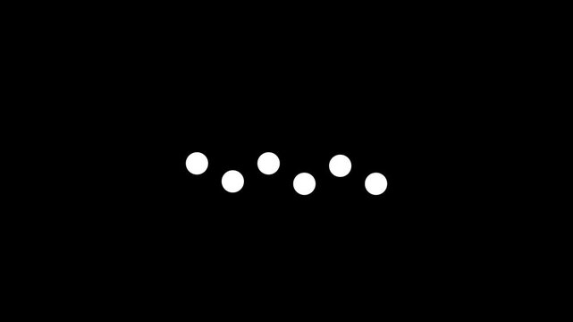 Minimalist loading animation with pulsing white dots on black background, progress indicator buffer