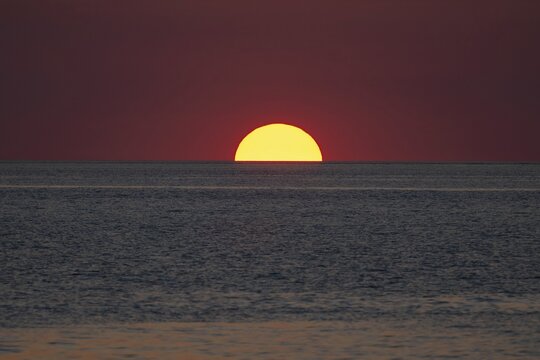 Sunset over the Mediterranean Sea, Strait of Messina, Calabria, Italy