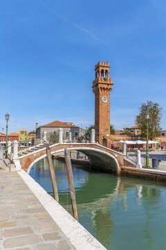 Rio del Vetrai Canal, St. Stefano Bell Tower, Murano, Venice, Veneto, Italy