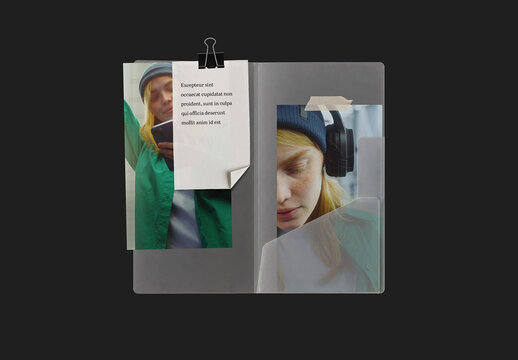 Transparent Document Folder Mockup with Paper Inserts