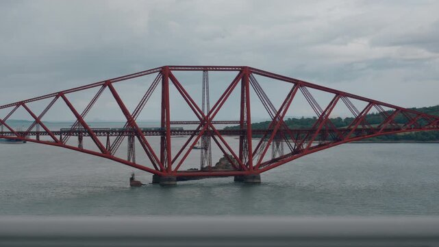 Iconic red Forth Bridge railway viaduct spanning the Firth of Forth in Scotland, UK - 4 September 2026.