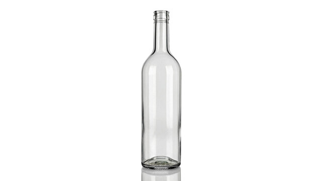 Empty transparent glass bottle for wine or water isolated on transparent background.
