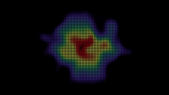 A vibrant heat map displays thermal energy distribution with a colorful gradient, showcasing temperature variations on black background. Loop animation