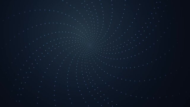 Swirling vortex pattern composed of tiny glowing dots creating a spiral galaxy effect against a dark navy blue gradient background with subtle depth.