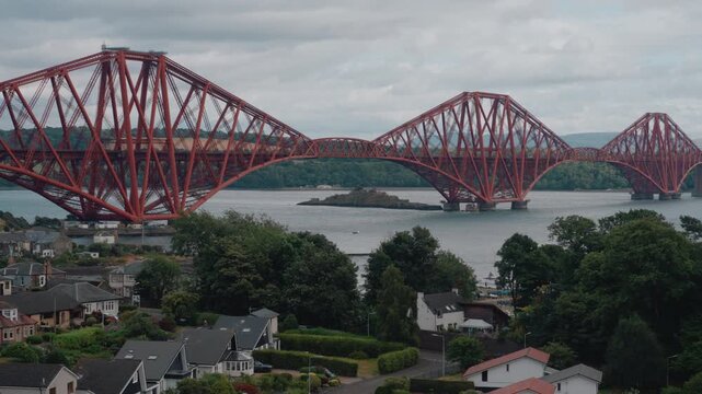 Iconic red Forth Bridge railway viaduct spanning the Firth of Forth in Scotland, UK - 4 September 2026.