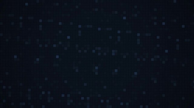 Digital pattern featuring soft blue glowing pixels scattered across a dark textured grid background.