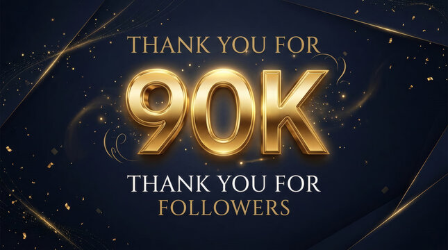 Thank You For 90K Followers Gold Celebration Banner With Luxury Sparkles And Social Media Milestone
