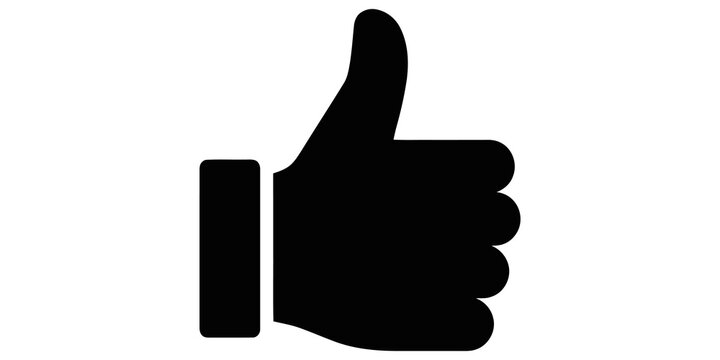 Black thumbs up icon silhouette represents positive approval feedback.