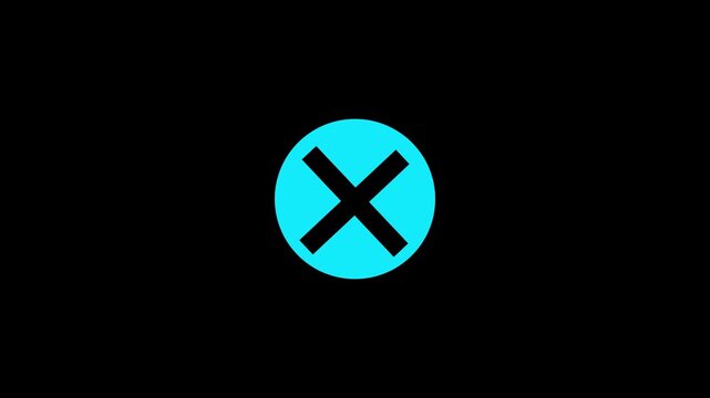 Black wrong mark icon with white circle appearing on a black background. Loop cross wrong check mark, X cross Mark, Close cancel error symbol button indicating failed process or cancellation