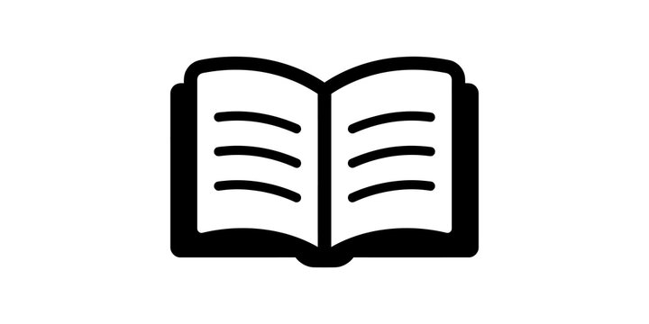 Open book silhouette icon black flat vector graphic for library concept.