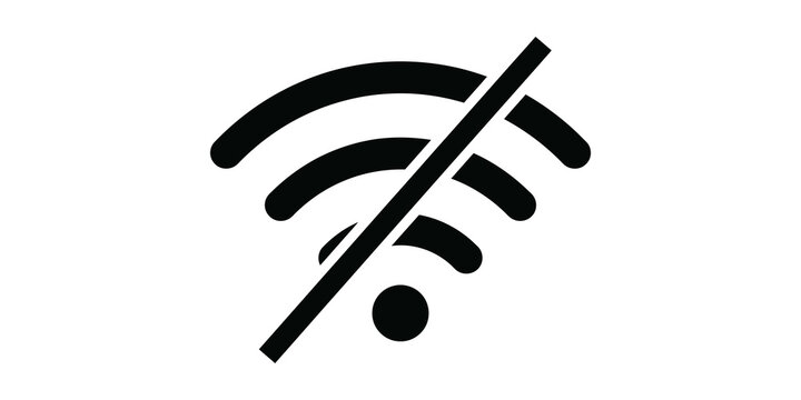 Black wifi signal icon with strike-through indicating no internet connection.