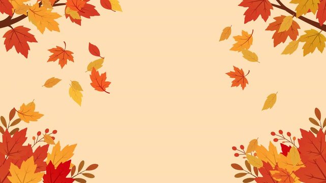 Autumn fall leaves aesthetic frame with colorful orange, red and golden foliage surrounding a soft cream background, creating a cozy seasonal border for invitations, presentations, posters and motion 