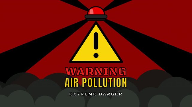 air pollution warning sign with siren light animation on transparent background with alpha channel