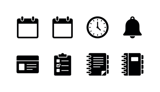 November Twenty Eighth, solid glyph icon set featuring blank calendar page, date marker, clock, reminder bell, event card, checklist, agenda, planner, covering November 28, daily calendar, scheduling,