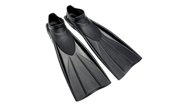 Pair of black diving fins flippers for swimming isolated on transparent background.