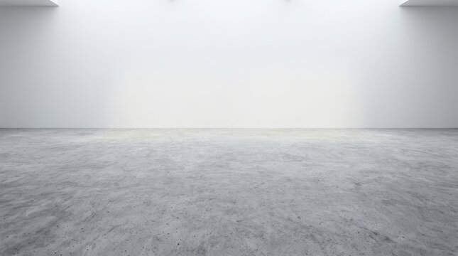 Gray concrete floor and white wall in an empty studio for advertising and product presentation.