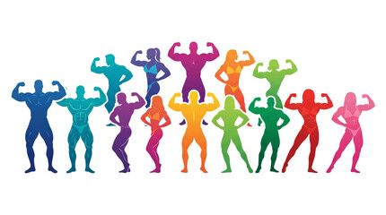 Fototapeta premium Colorful bodybuilder silhouette illustration PNG, bodybuilding pose png, fitness silhouette, Colorful bodybuilder PNG, workout PNG, musclar png, fitness pose png, gym fitness png, weightlifting png.
