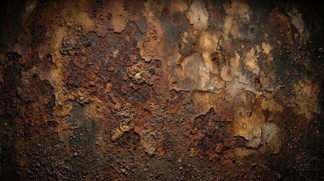 Grunge texture of old brown metal featuring a rust eaten overlay.