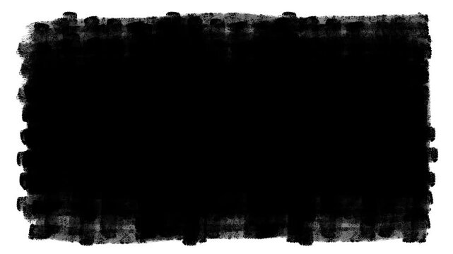 Video Effect Grunge Texture Frame Overlay.Abstract black and white grunge border with scratches and paint splatters.Dry stroke frame in black loop animation