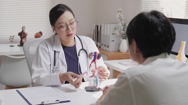 Professional Doctor Demonstrating Kidney and Urinary System Structure during Patient Medical Consultation