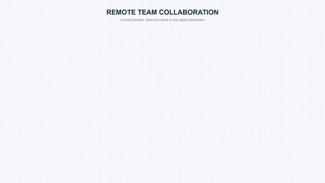 Remote team collaboration infographic modules on grid background