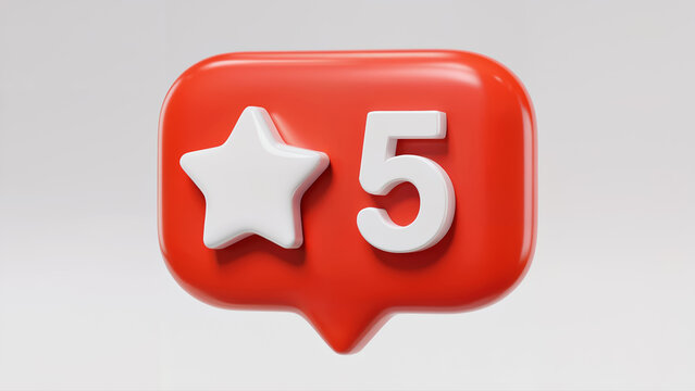 Red five star rating notification icon for customer review and feedback concept
