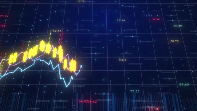 Neon Yellow Candlestick Pattern Stock Chart with Numbers Loop 4K