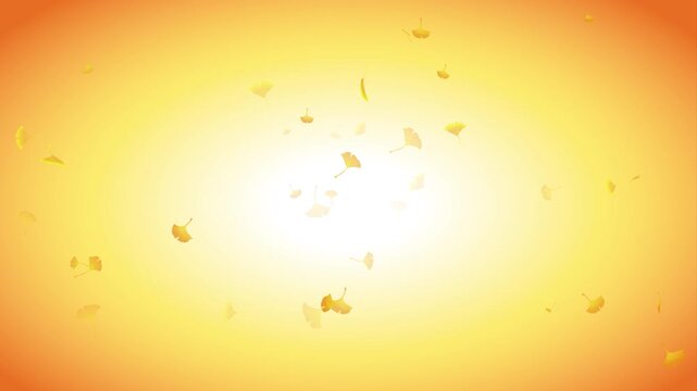 水彩風 黄金色のイチョウが中央から舞う[背景秋色グラデーション] Autumn Series:Watercolor-style golden ginkgo leaves fluttering outward from the center[Autumn-colored gradient background]