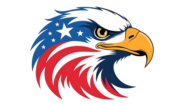 Stylized bald eagle head illustration with American flag pattern on white background