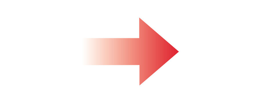 Red gradient fade arrow pointing rightwards for directional signs on transparent background.