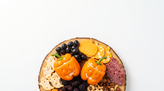 Vibrant Autumn-Inspired Charcuterie Board Featuring Colorful Peppers, Fresh Fruits, Nuts, and Crackers for a Festive Gathering