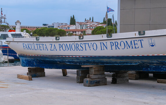 Training boat outside maritime faculty in Portorose