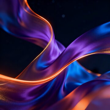 Flowing Silk Ribbons with Glowing Neon Light on Dark Background