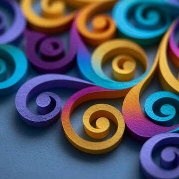 Remarkable and eye-catching visual of colorful spiral motifs created using premium paper craft techniques with vivid color gradients, clean commercial composition, soft lighting,