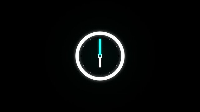 Minimalist clock animation with rotating hands and glowing accents