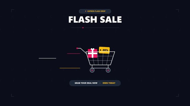 Minimalist shopping cart with mystery gift and percentage discount tag graphic design concept
