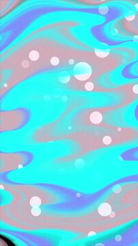 Abstract liquid background with vibrant cyan blue and purple flowing waves and soft bokeh circles.