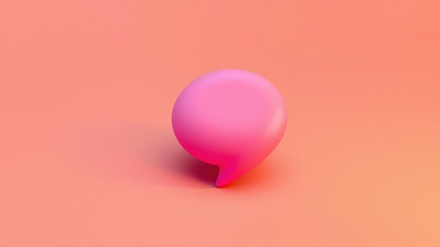 Pink speech bubble rests upon gradient background. Soft lighting creates subtle shadow, minimalist design. Simple, modern aesthetic.