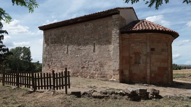 Remains of Romanesque Hermitage of Saint Pelagius and Saint Isidore, historical landmark in Madrids central park. 