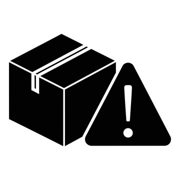 Shipping box with exclamation point alert symbol icon
