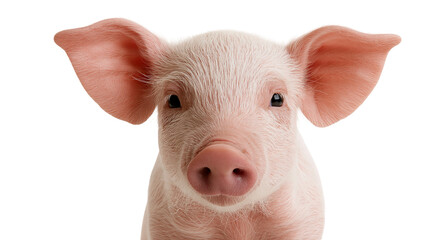Close up portrait of a cute pink piglet with large ears and wet snout © Otillie