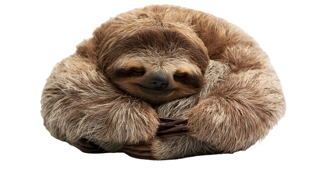 Sleeping brown three-toed sloth curled into a ball