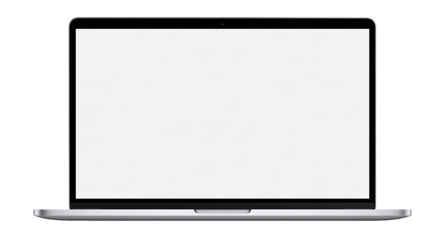 Modern silver laptop computer with blank white screen display