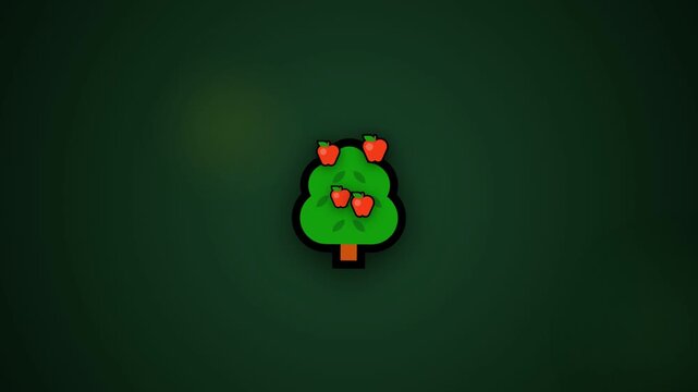 Stylized apple tree icons repeating on dark green background