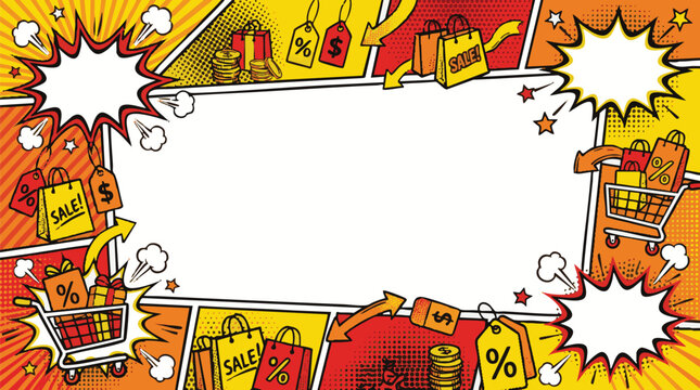 Retro Pop Art Comic Strip Template for Mega Shopping Sale and Promotion
